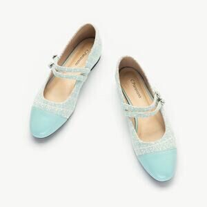 C. Paravano 41.5 / 11 Double Strap Tweed Mary Jane Shoes Clara Light Blue